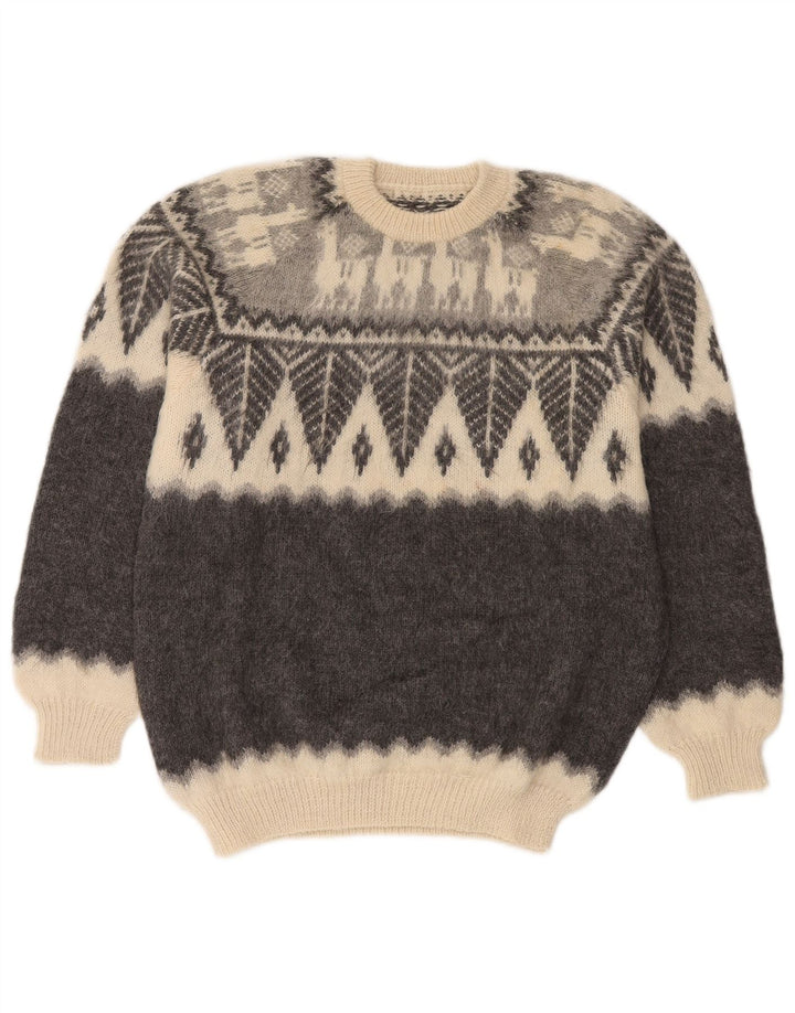 Maglione maglione girocollo vintage da uomo piccolo grigio Fair Isle