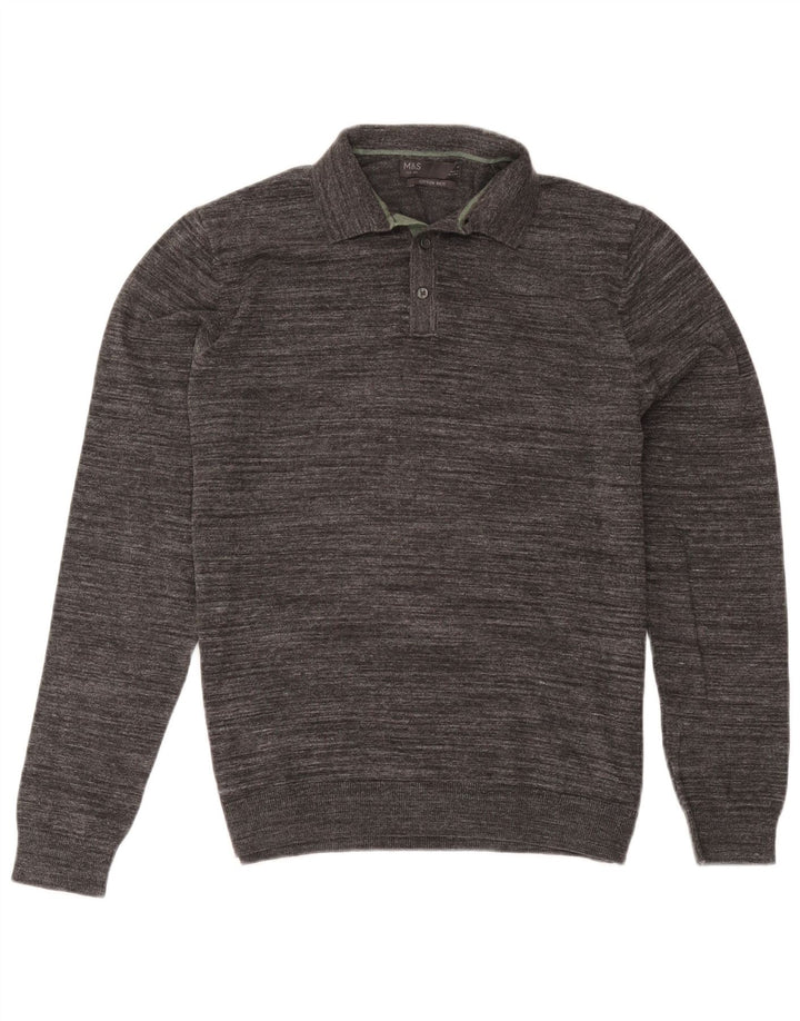 Maglione da uomo Marks & Spencer con collo alto in cotone screziato grigio medio