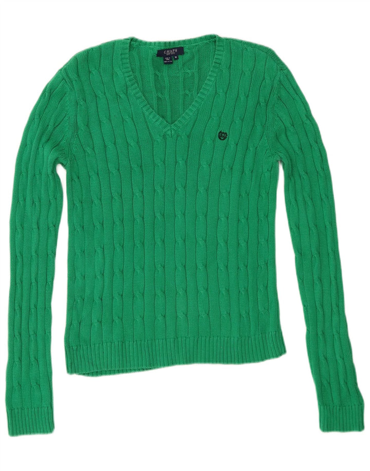 Maglione maglione con scollo a V da donna Chaps UK 12 Cotone verde medio