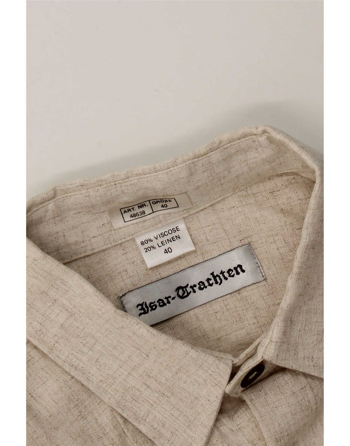 Camicia grafica da uomo Isar Trachten taglia 40 Viscosa chiazzata beige medio