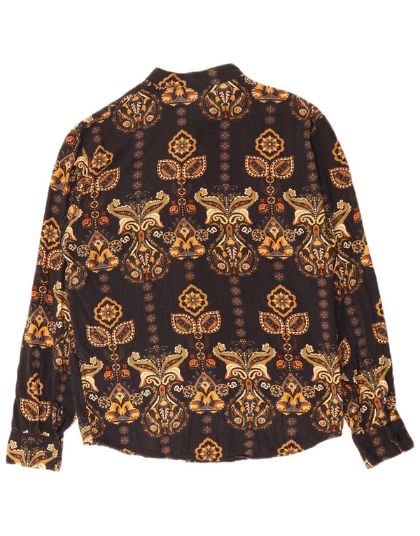 ADON Camicia da uomo piccola nera con motivo cachemire