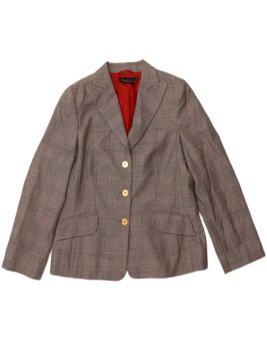 Giacca Blazer 3 Bottoni Donna Luisa Spagnoli IT 48 XL Lana Pied De Poule Grigia