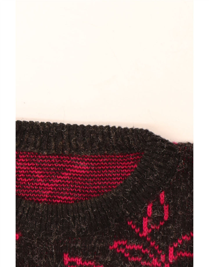 Maglione maglione con scollo a barca da donna VINTAGE UK 20 2XL Acrilico floreale nero