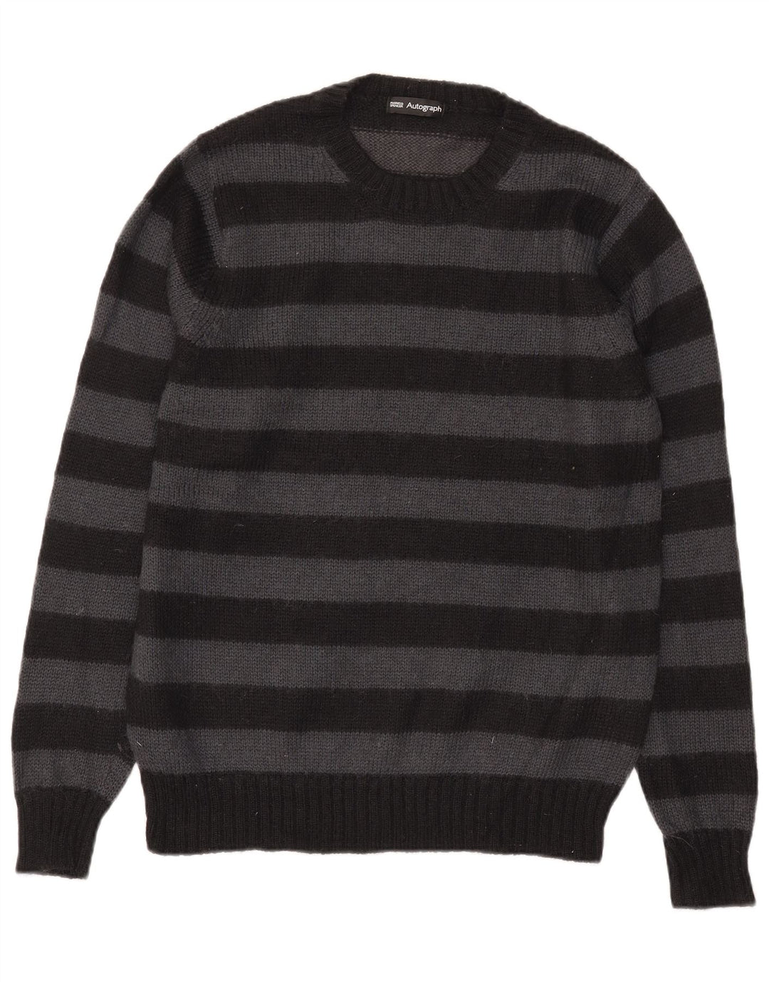 Maglione da uomo Marks & Spencer con zip autografa, maglione a righe nere medie