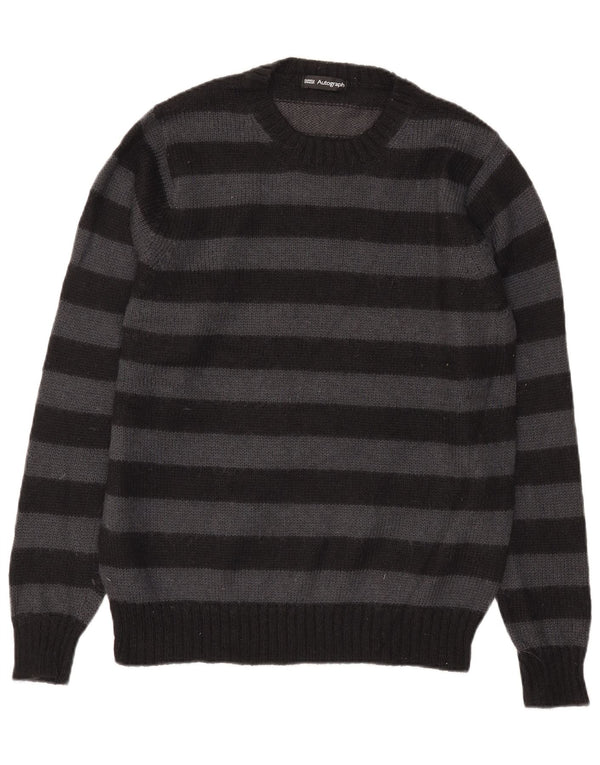 Maglione da uomo Marks & Spencer con zip autografa, maglione a righe nere medie