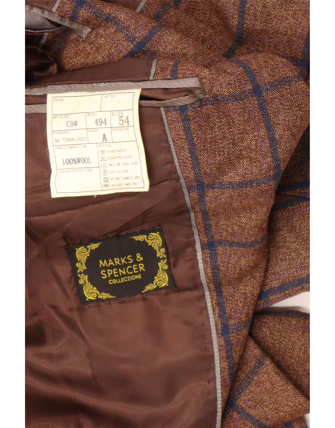 Giacca blazer da uomo a 1 bottone Marks & Spencer IT 54 2XL lana a quadri marrone