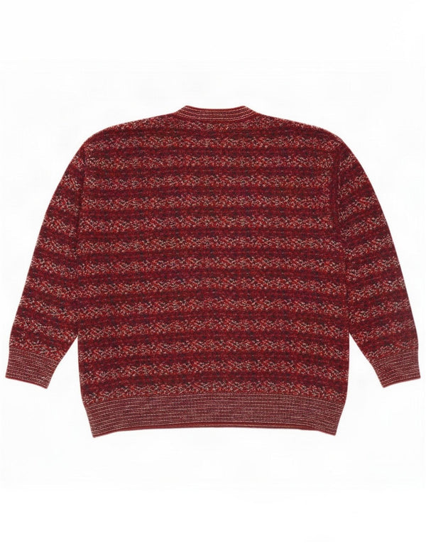 Settebello Mens Crew Neck Jumper Sweater Medium Burgundy Fair Isle