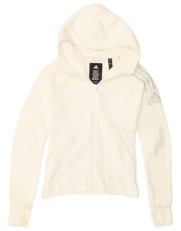 Felpa con cappuccio e zip da donna Adidas UK 4/6 XS cotone bianco