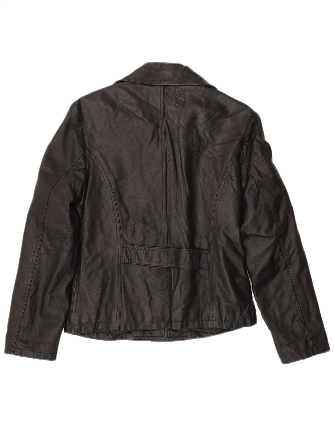 Giacca blazer in pelle vintage da donna a 3 bottoni UK 14 grande nera