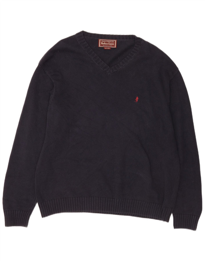 Maglione maglione con scollo a V da uomo Marlboro Classics 2XL Blu navy