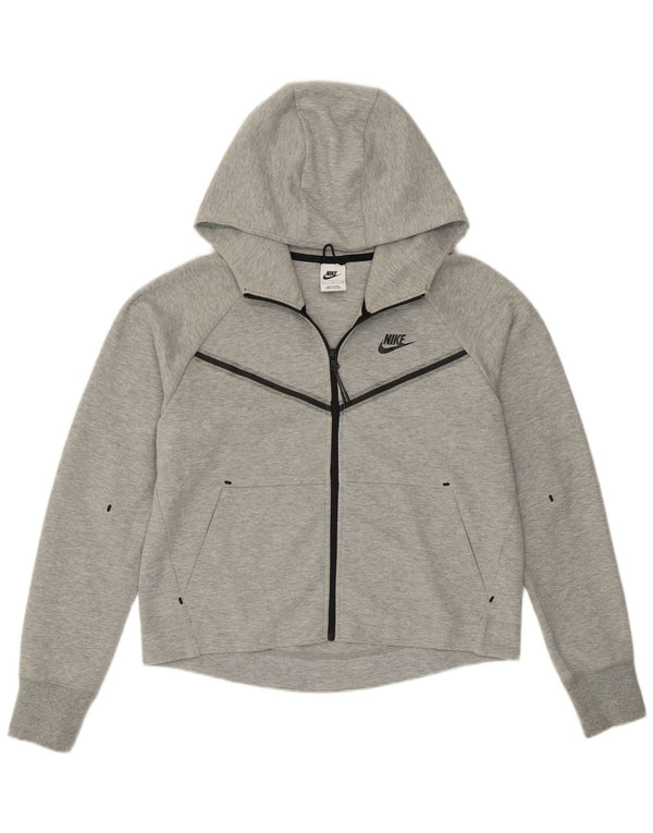 Felpa con cappuccio e zip oversize da donna Nike UK 10 piccolo cotone chiazzato grigio