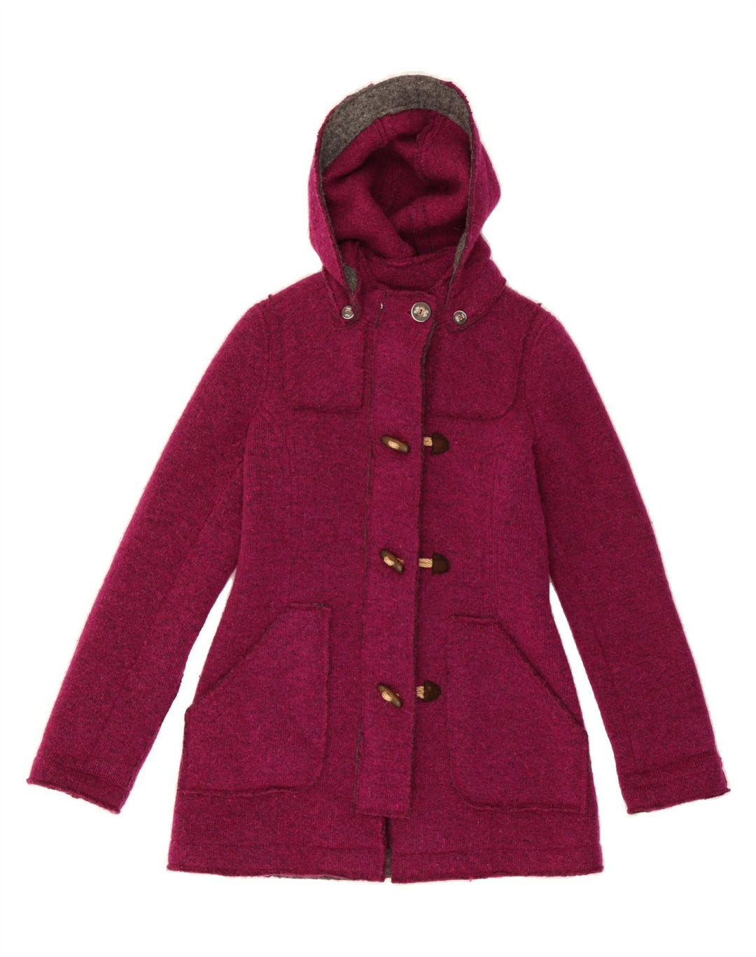 RIFLE Womens Hooded Knit Duffle Coat UK 14 Medium Burgundy Wool Vintage Rifle and Second-Hand Rifle from Messina Hembry 