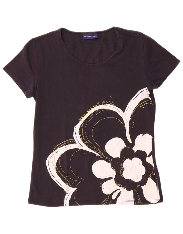 T-shirt grafica da donna Trussardi Jeans Top UK 12 Medium Navy Blue Floral