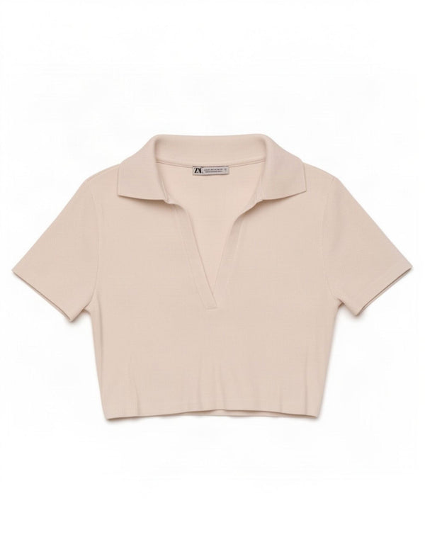 Polo corta da donna Zara UK 12 bianca media