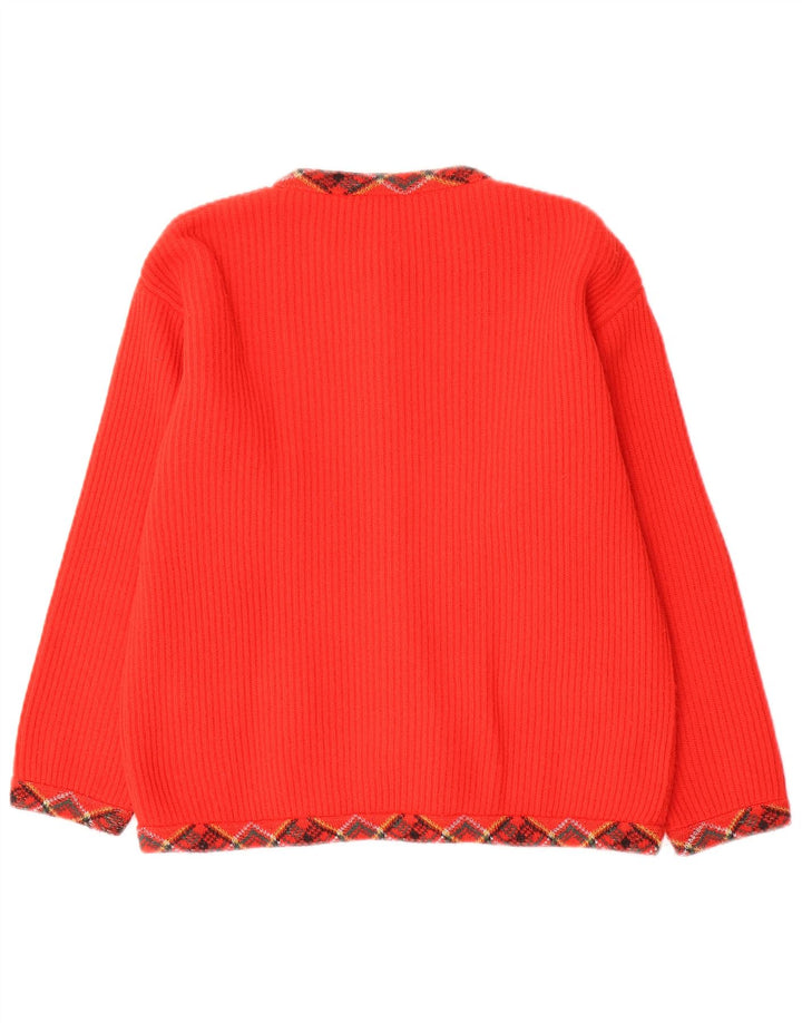 Maglione cardigan da donna vintage UK 12 Lana a rombi/diamante rosso medio