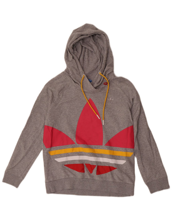 Felpa con cappuccio grafica da donna Adidas UK 14 grande cotone grigio