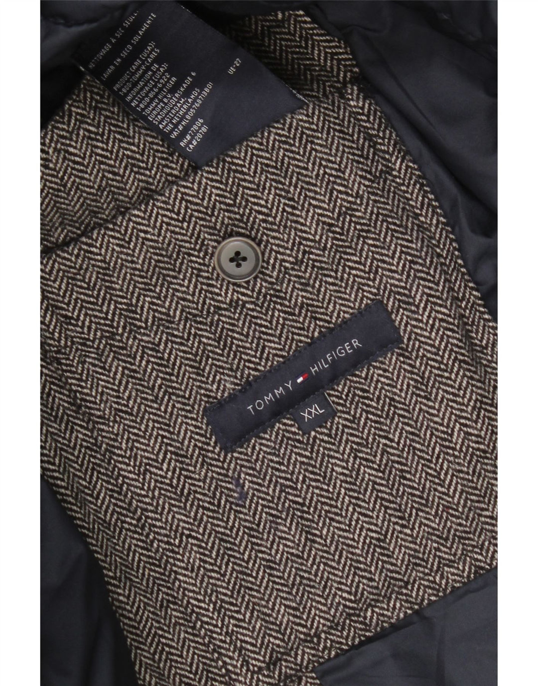 Giacca imbottita da uomo Tommy Hilfiger UK 44 2XL Lana a spina di pesce grigia