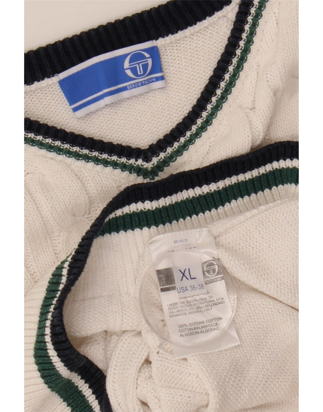 Maglione da uomo con scollo a V Sergio Tacchini XL in cotone bianco