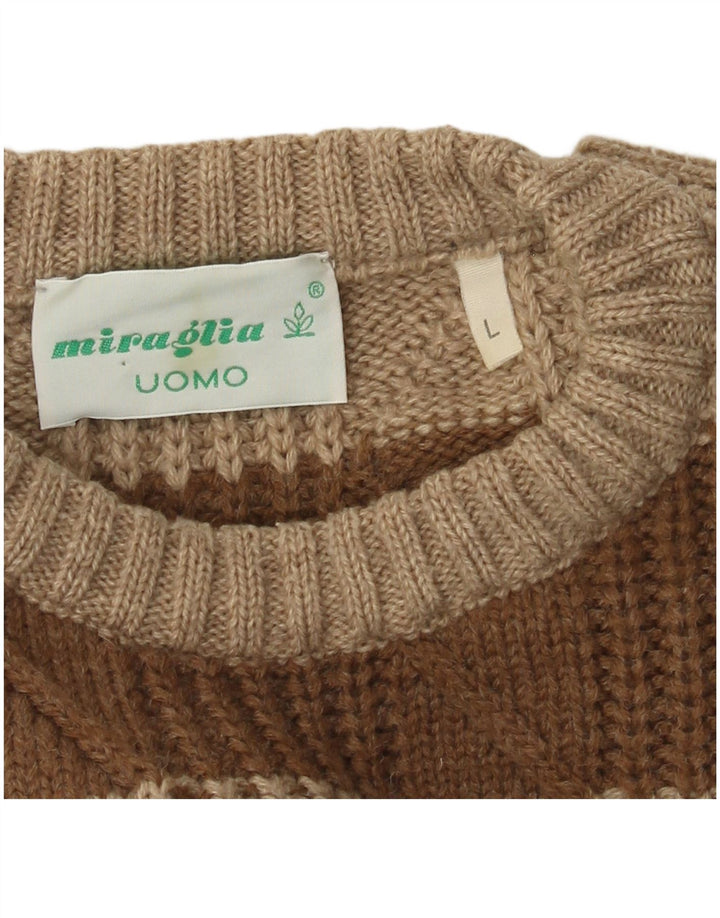 Maglione vintage da uomo girocollo a righe grandi marroni