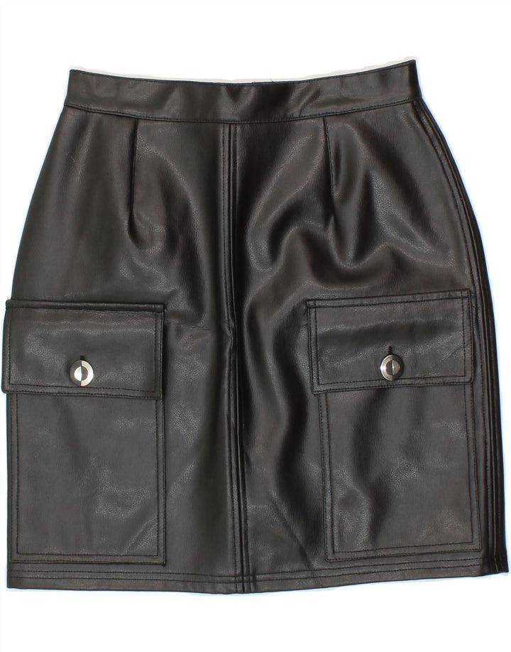 VINTAGE Womens Leather Skirt IT 44 Medium W28  Black Vintage Vintage and Second-Hand Vintage from Messina Hembry 