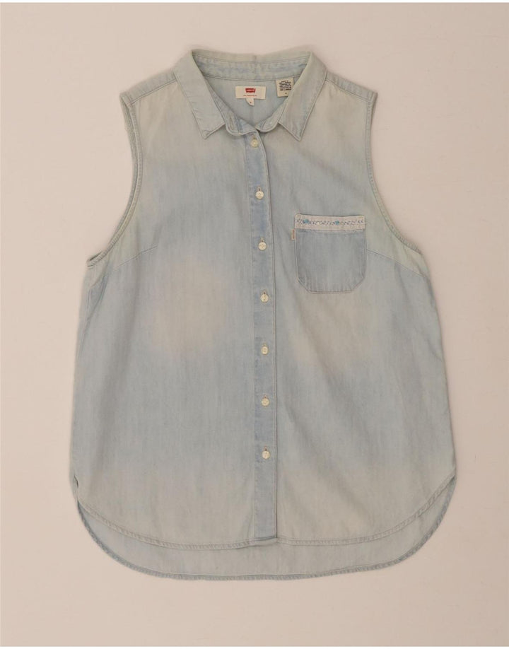 LEVI'S Womens Sleeveless Denim Shirt UK 14 Medium Blue Cotton