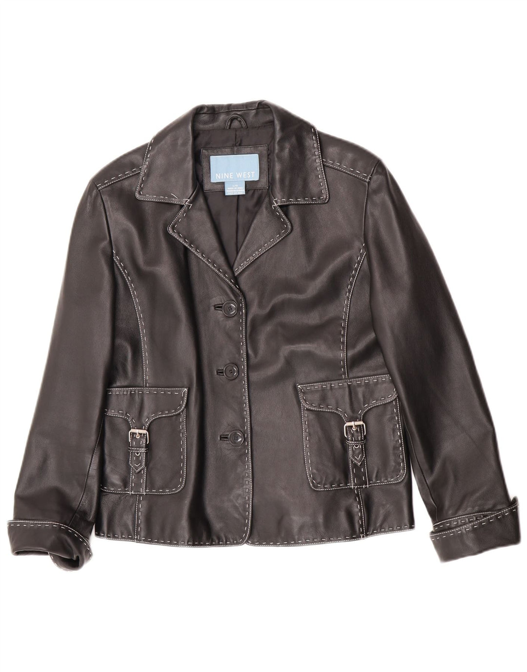 Giacca blazer in pelle a 3 bottoni da donna Nine West UK 16 grande in pelle nera