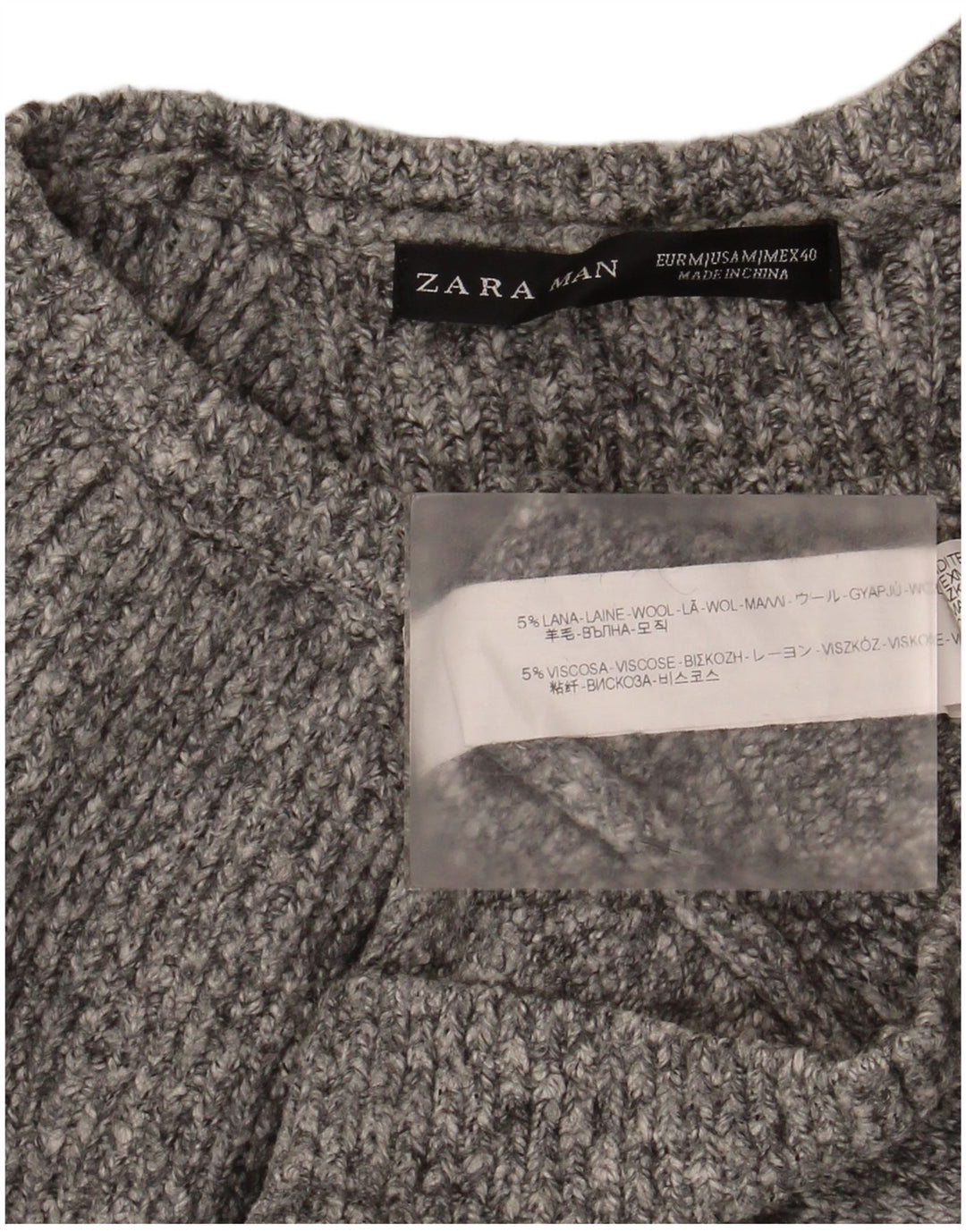 Maglione Zara da uomo con scollo a barca in lana screziata grigio medio