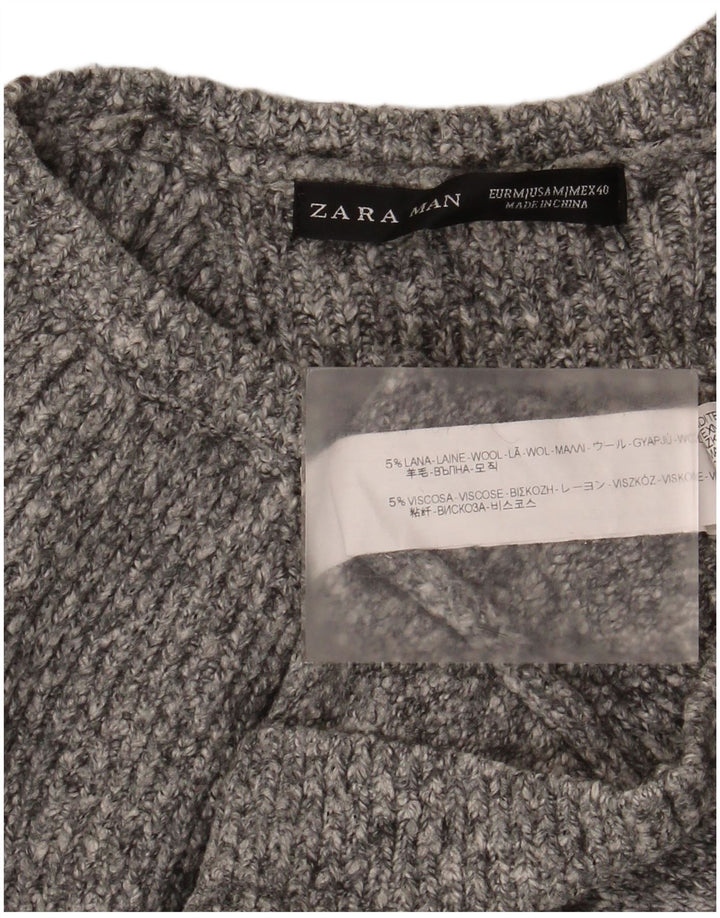 Maglione Zara da uomo con scollo a barca in lana screziata grigio medio