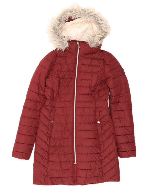 Cappotto imbottito in sherpa con cappuccio da donna Hollister UK 6 XS poliestere bordeaux
