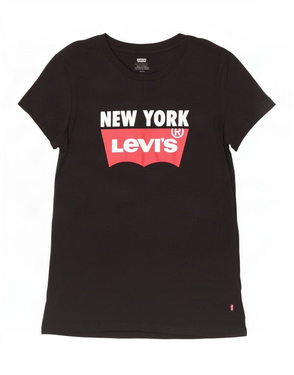 Levi's T-shirt grafica da donna New York Top UK 10 piccola in cotone nero