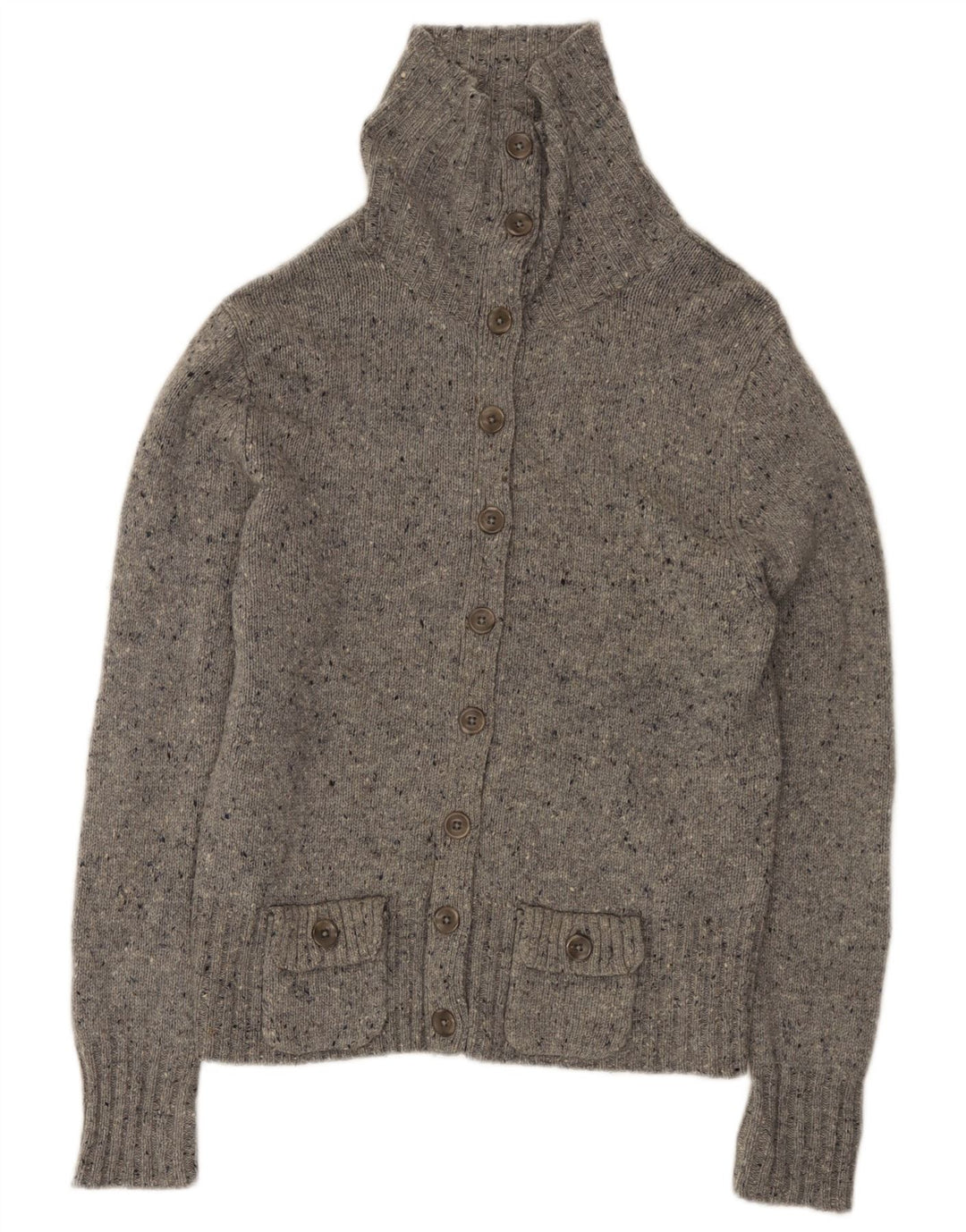 Maglione cardigan da donna Eddie Bauer UK 16 Lana d'agnello chiazzata grigia grande