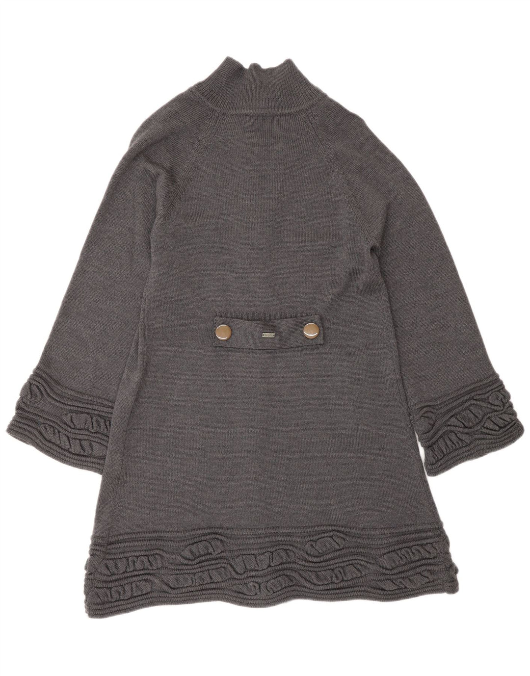 Maglione cardigan lungo da donna UK 14 Lana vergine grigio medio