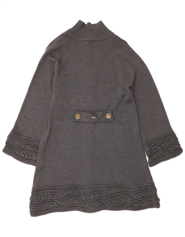 Maglione cardigan lungo da donna UK 14 Lana vergine grigio medio