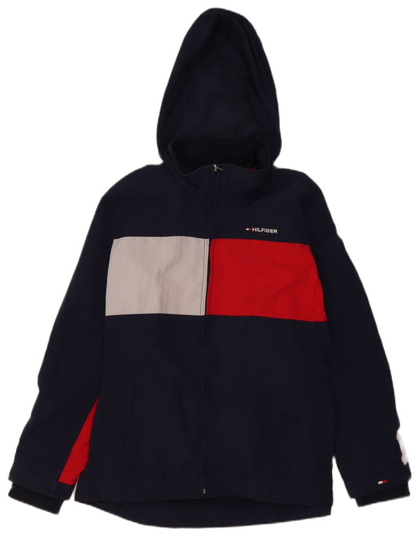 Tommy Hilfiger Womens Hooded Rain Jacket UK 40 Large Navy Blue Colourblock
