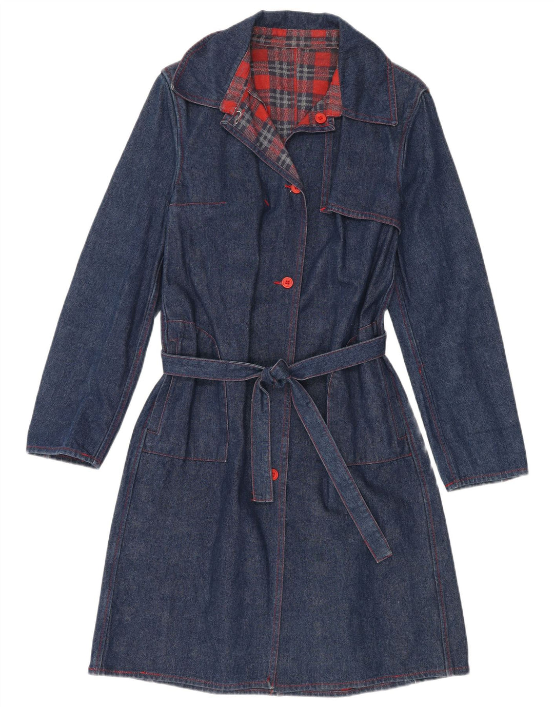 Cappotto in denim da donna VINTAGE UK 14 medio blu navy