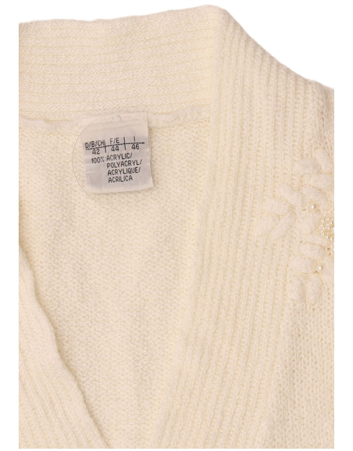 Maglione cardigan da donna vintage IT 46 grande acrilico bianco