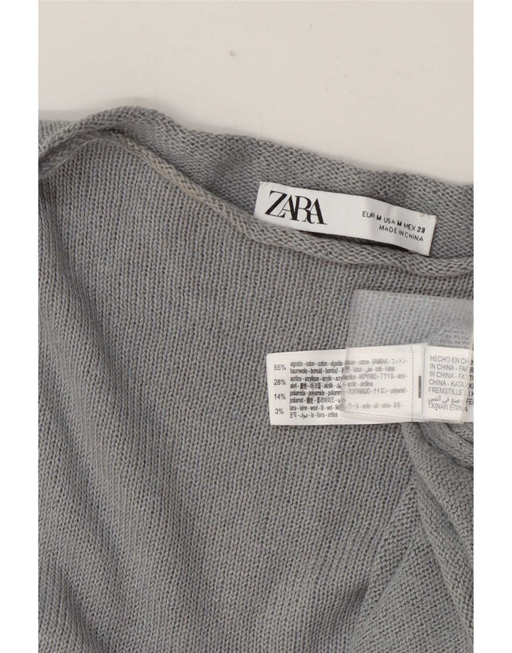 Maglione maglione oversize con scollo a barca da donna Zara UK 14 Cotone grigio medio