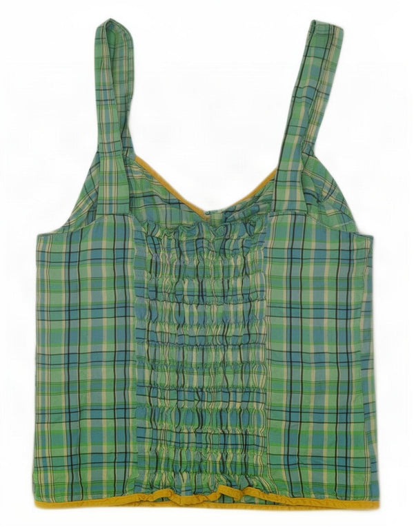 Canottiera vintage da donna IT 44 acetato a quadri verde medio