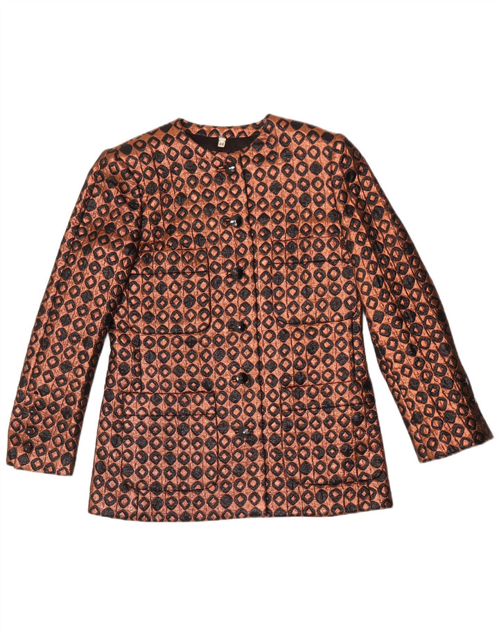 Giacca blazer vintage da donna a 6 bottoni IT 44 Marrone medio geometrico