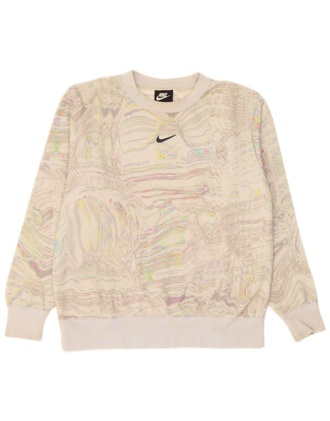 Felpa da donna con motivo astratto Nike, maglione UK 10, piccola, bianco sporco