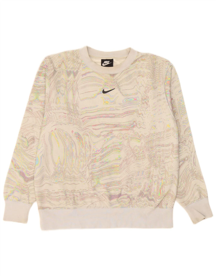 Felpa da donna con motivo astratto Nike, maglione UK 10, piccola, bianco sporco