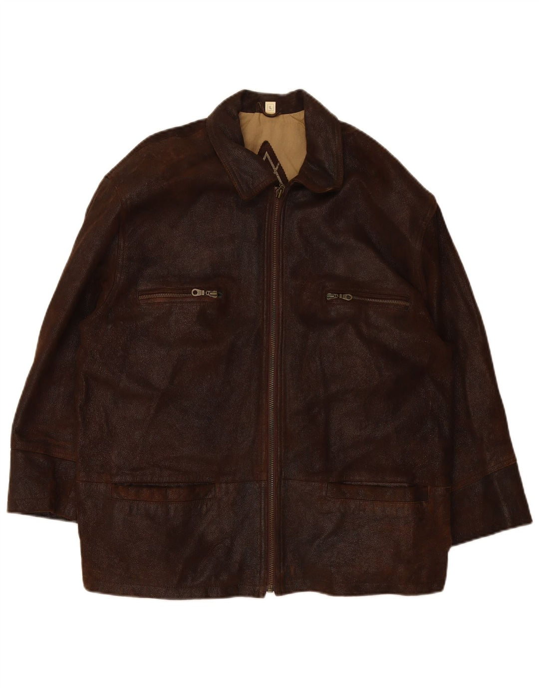 Giacca in pelle da uomo VINTAGE UK 40 grande in pelle marrone