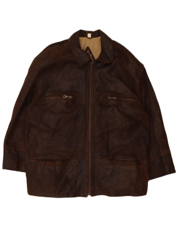 Giacca in pelle da uomo VINTAGE UK 40 grande in pelle marrone
