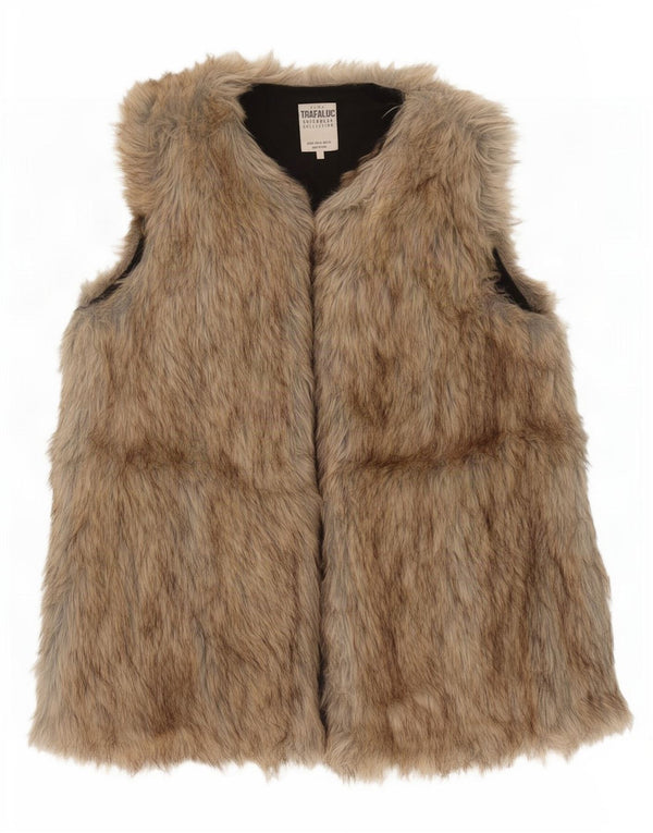 Gilet da donna Zara Trafaluc in pelliccia sintetica UK 12 Acrilico beige medio