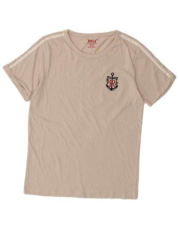 T-shirt da donna RIFLE Top UK 14 grande cotone bianco sporco