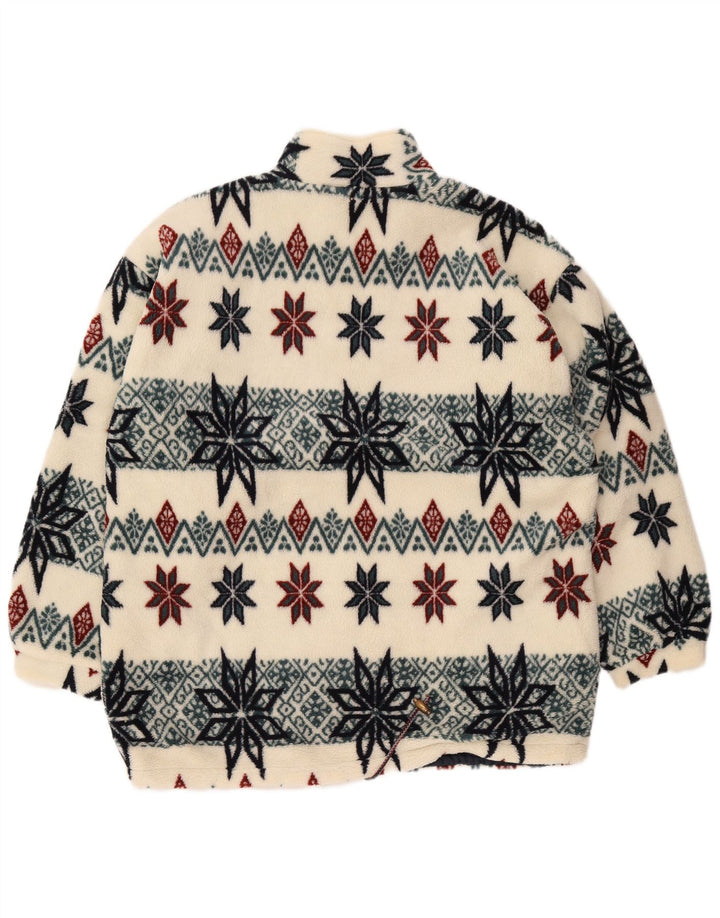 Giacca in pile vintage da uomo UK 40 Large White Fair Isle Poliestere