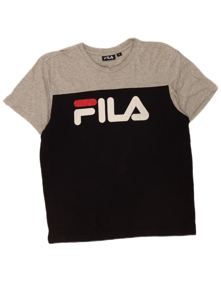 T-shirt grafica da uomo Fila Top in cotone color block medio nero