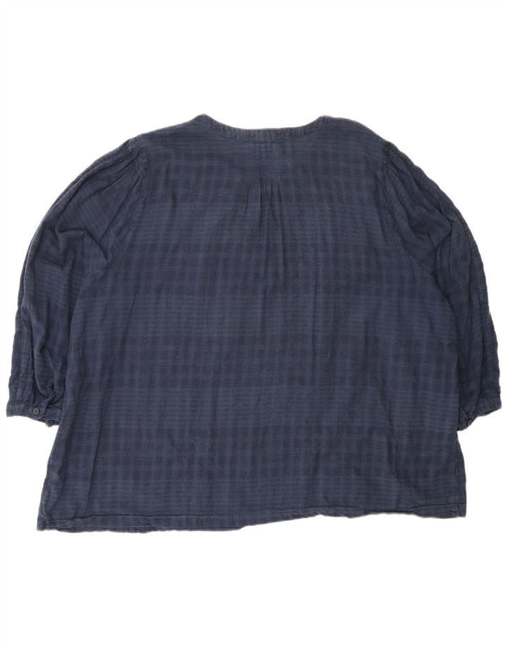 Top camicetta manica 3/4 da donna Marks & Spencer UK 24 4XL blu navy a quadri
