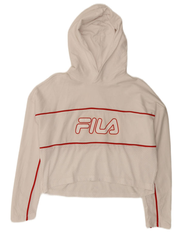 Felpa con cappuccio corta grafica oversize da donna Fila UK 6 XS bianca