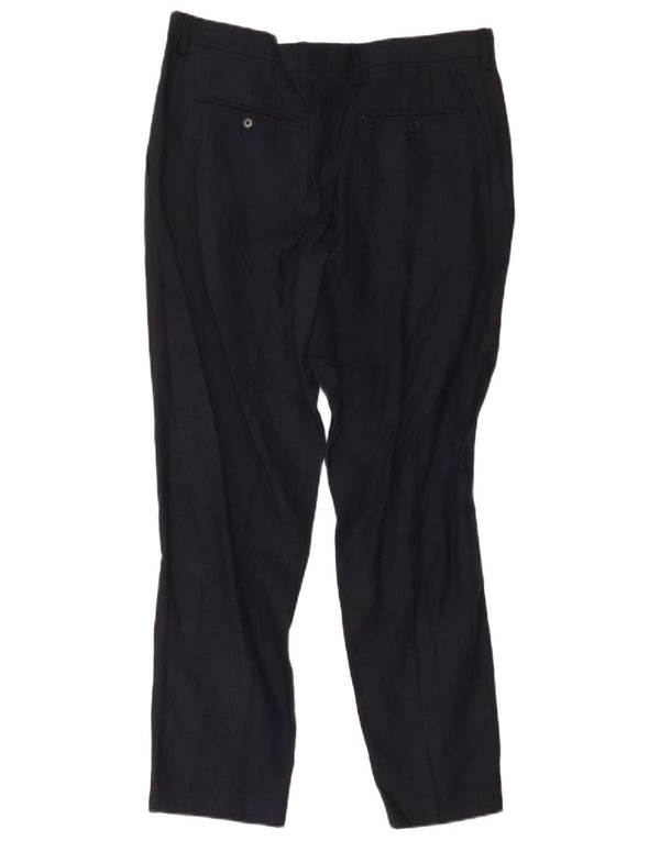 Pantaloni chino dritti da uomo Zara EU 44 Large W34 L28 Lino blu navy